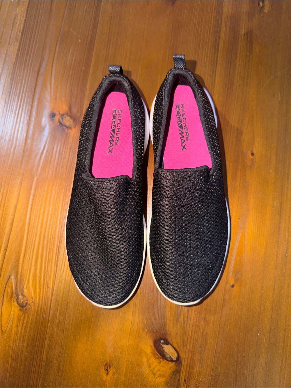 Skechers Slip-On Women's Black Knit Sneakers with Pink Insole
